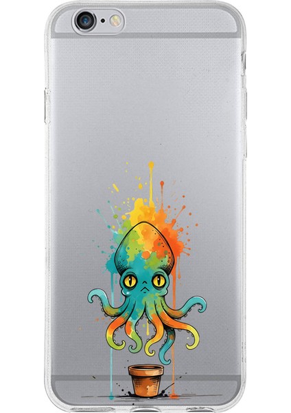 iPhone 6 Plus ile Uyumlu Splash Ahtapot Tasarımlı Slimfit Şeffaf Silikon Kılıf