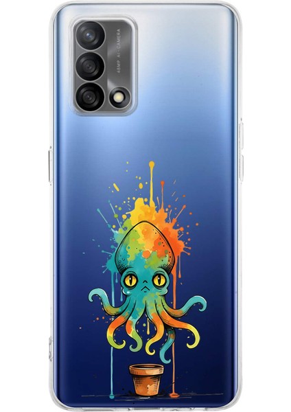 Oppo A74 ile Uyumlu Splash Ahtapot Tasarımlı Slimfit Şeffaf Silikon Kılıf