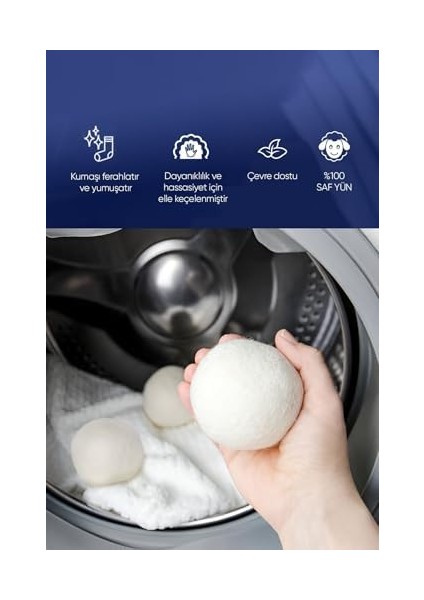 Evonox Clean 3 Adet Çamaşır Yün Keçe Kurutma Topu + 30ML Esans Koku Hediye - Doğal ve Çevre Dostu modelleri