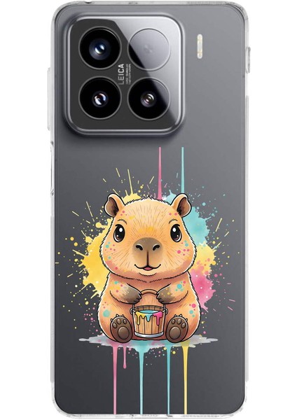 Xiaomi Mi 14 ile Uyumlu Splash Kapibara Tasarımlı Şeffaf Silikon Kılıf