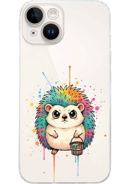 iPhone 14 Plus ile Uyumlu Splash Kirpi Tasarımlı Şeffaf Silikon Kılıf