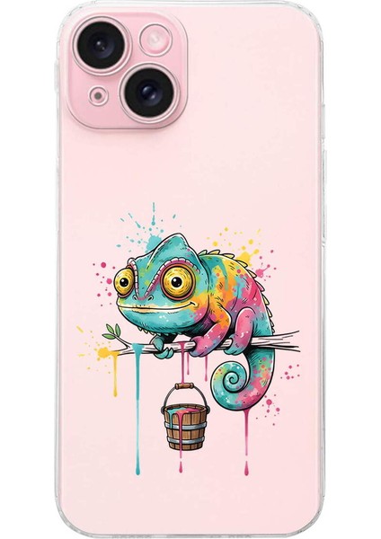 iPhone 15 Plus ile Uyumlu Splash Bukalemun Tasarımlı Şeffaf Silikon Kılıf