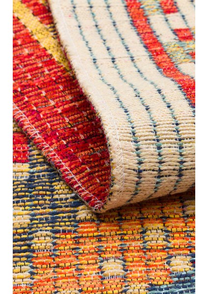 Ürgüp 10 Red %100 Pamuk ile Üretilen Etnik Desenlere Sahip Yıkanabilir Çift Taraflı Ince Yıkanabilir Kilim