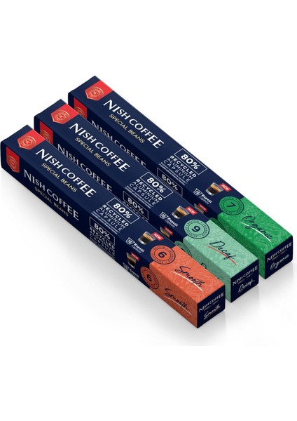Nish Kahve Nespresso Uyumlu Kapsül Kahve 3'lü Set Smooth, Decaf, Organik 30 Adet modelleri