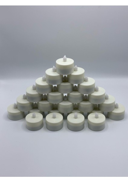 25 Adet 4 cm Krem Renk Yüzen LED Mum Çap 6 cm