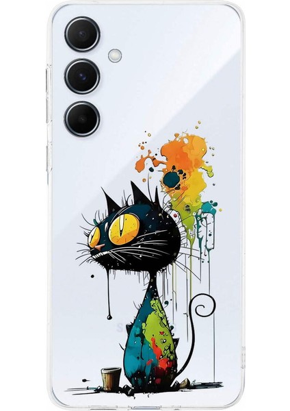 Samsung Galaxy A56 ile Uyumlu Splash Kedi Tasarımlı Şeffaf Silikon Kılıf