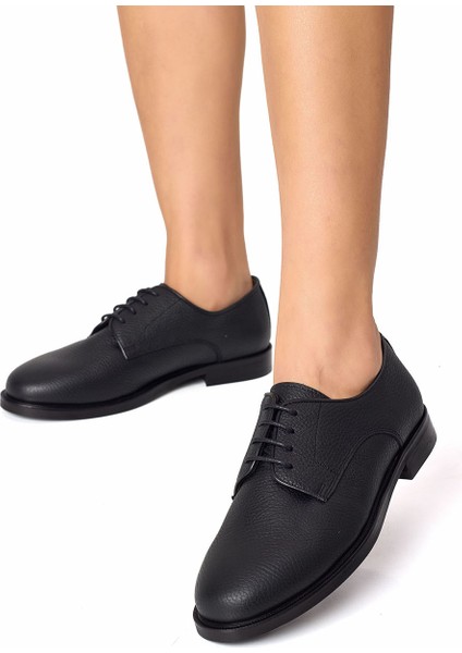 Kadın Siyah %100 Hakiki Deri El Yapımı Gofrajlı Deri Casual Ayakkabı