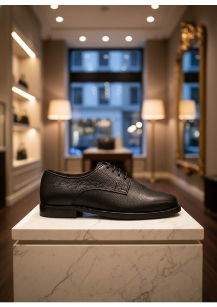 Kadın Siyah %100 Hakiki Deri El Yapımı Gofrajlı Deri Casual Ayakkabı