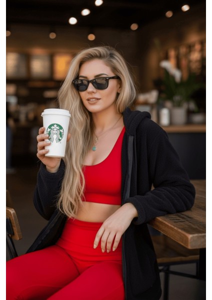 Kadın Siyah Peluş Kalın Fermuarlı Kapüşonlu Cepli Ceket 23KCKTMY50