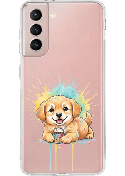 Samsung Galaxy S21 Fe ile Uyumlu Splash Köpek Tasarımlı Şeffaf Silikon Kılıf