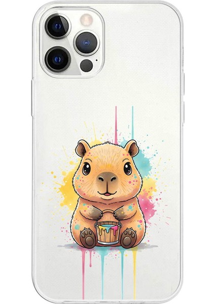 iPhone 12 Pro Max ile Uyumlu Splash Kapibara Tasarımlı Slimfit Şeffaf Silikon Kılıf