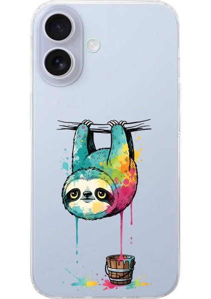 iPhone 17 ile Uyumlu Splash Tembel Hayvan Tasarımlı Şeffaf Silikon Kılıf