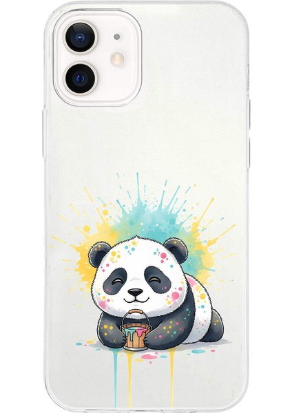 iPhone 12 Mini ile Uyumlu Splash Panda Tasarımlı Slimfit Şeffaf Silikon Kılıf