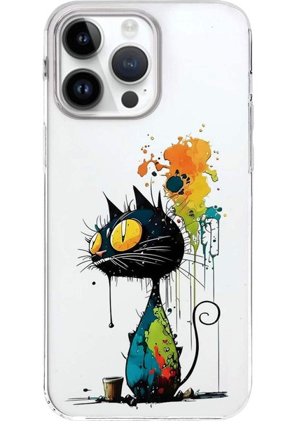 iPhone 14 Pro Max ile Uyumlu Splash Kedi Tasarımlı Slimfit Şeffaf Silikon Kılıf