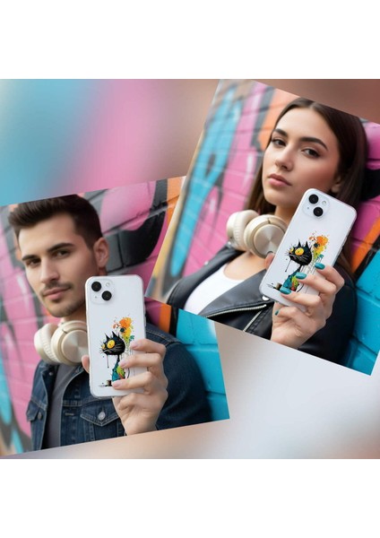 iPhone 14 Pro Max ile Uyumlu Splash Kedi Tasarımlı Slimfit Şeffaf Silikon Kılıf