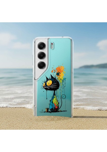 iPhone 7 Plus ile Uyumlu Splash Kedi Tasarımlı Slimfit Şeffaf Silikon Kılıf