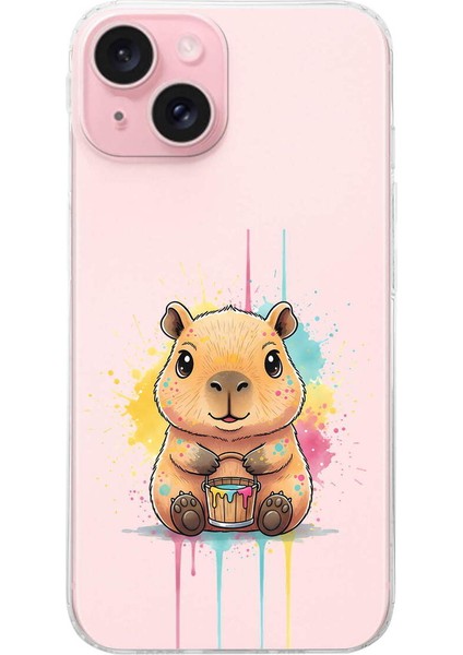 iPhone 15 ile Uyumlu Splash Kapibara Tasarımlı Slimfit Şeffaf Silikon Kılıf
