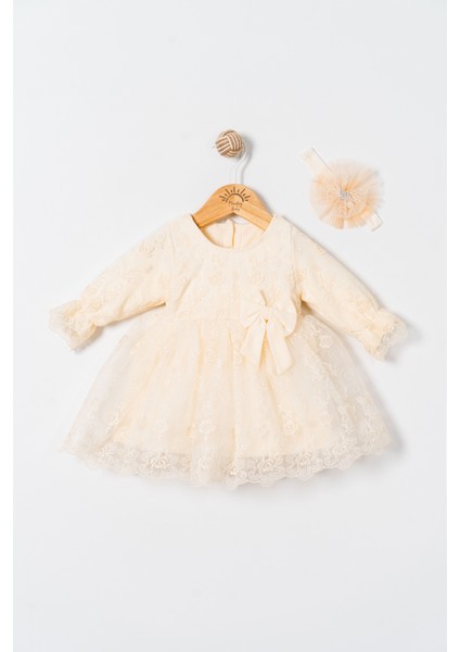 Kız Bebek Mevlütlük Elbise Dantelli Bandanalı