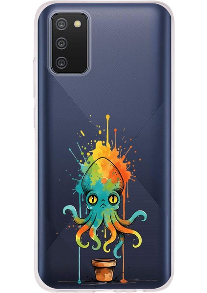 Samsung Galaxy A02S ile Uyumlu Splash Ahtapot Tasarımlı Slimfit Şeffaf Silikon Kılıf
