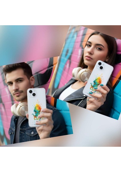 Samsung Galaxy A02S ile Uyumlu Splash Ahtapot Tasarımlı Slimfit Şeffaf Silikon Kılıf
