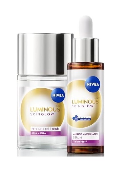 Nivea LUMINOUS630 Skin Glow Anında Aydınlatıcı Serum 30ML ve Peeling Etkili Tonik 100ML, Eşit Cilt Tonu fiyatları