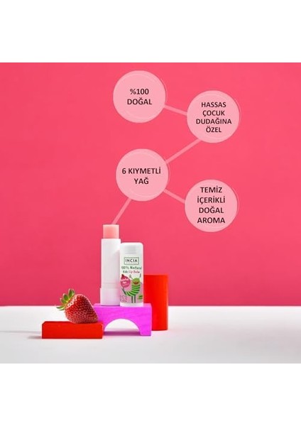 INCIA%100 Doğal Kids Dudak Besleyici Çilek Bitkisel Nemlendirici Dudak Bakım Kremi 6 G fiyatları