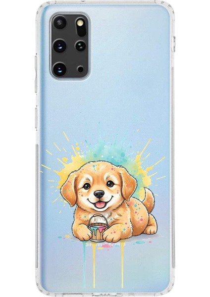 Samsung Galaxy S20 Plus ile Uyumlu Splash Köpek Tasarımlı Şeffaf Silikon Kılıf