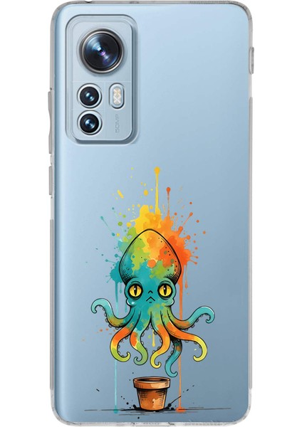Xiaomi Mi 12 Lite ile Uyumlu Splash Ahtapot Tasarımlı Şeffaf Silikon Kılıf