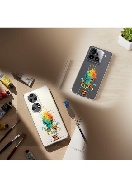 Oppo A52 ile Uyumlu Splash Ahtapot Tasarımlı Slimfit Şeffaf Silikon Kılıf