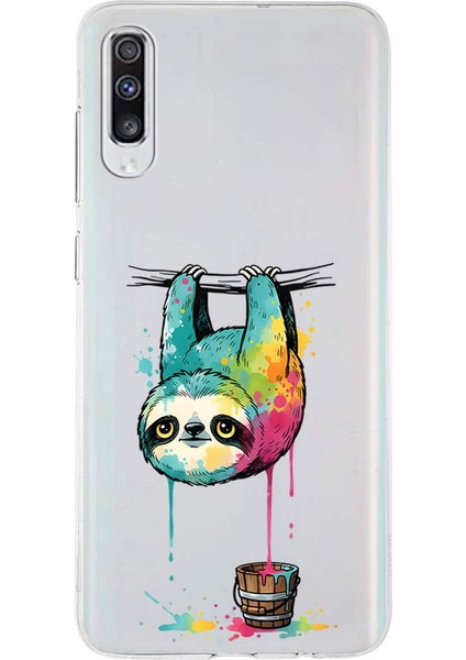 Samsung Galaxy A70S ile Uyumlu Splash Tembel Hayvan Tasarımlı Slimfit Şeffaf Silikon Kılıf