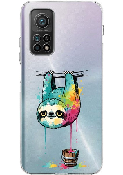 Xiaomi Mi 10 T ile Uyumlu Splash Tembel Hayvan Tasarımlı Şeffaf Silikon Kılıf