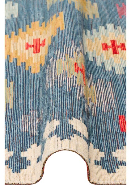 Ürgüp 04 Navy %100 Pamuk ile Üretilen Etnik Desenlere Sahip Yıkanabilir Çift Taraflı Ince Yıkanabilir Kilim fırsatları