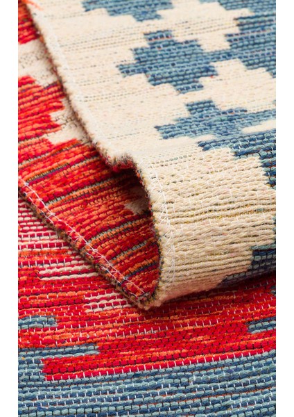 Ürgüp 04 Navy %100 Pamuk ile Üretilen Etnik Desenlere Sahip Yıkanabilir Çift Taraflı Ince Yıkanabilir Kilim