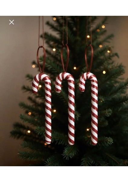 Yılbaşı Kırmızı Beyaz Baston Şeker Asma Süs 21 cm 3lü Set