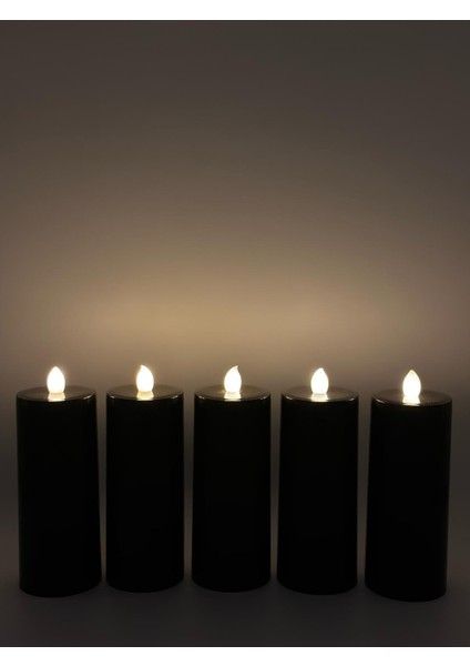 5 Adet 15 cm Siyah Renk Batom LED Mum Çap 6 cm