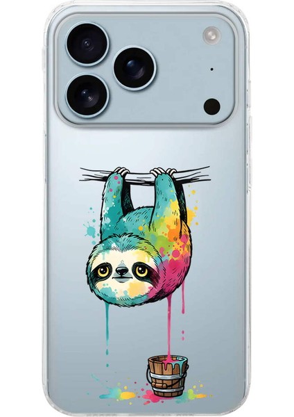 iPhone 17 Pro Max ile Uyumlu Splash Tembel Hayvan Tasarımlı Slimfit Şeffaf Silikon Kılıf