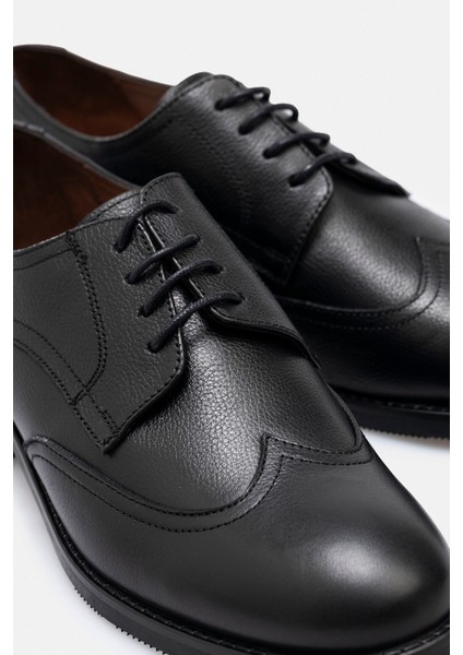 Kadın Hakiki Deri El Yapımı Siyah Maskülen Stil Dokulu Günlük Ayakkabı