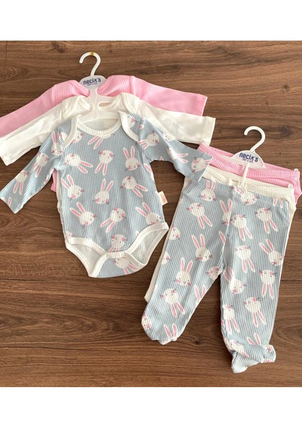 Brüksel Tavşan Baskılı Fitilli Kız Bebek 3'lü Set fiyatları