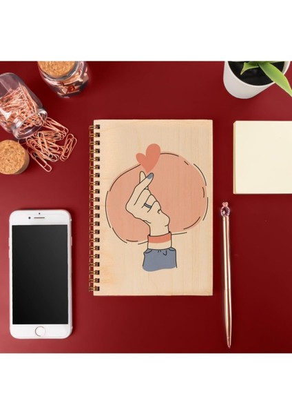 Power Tasarımlı 8 cm x 12 cm Ölçülerinde Çizgisiz 48 Yaprak Ahşap Kapaklı Defter