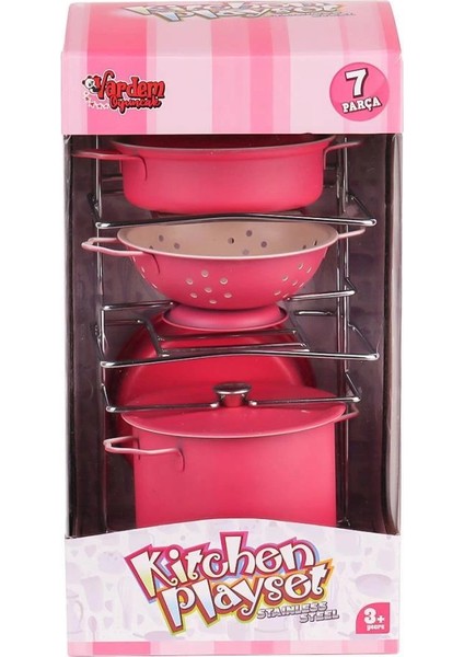 Bfs ATF-683G-6 Raflı Pembe Emaye Tencere Tava Seti 7 Parça -Vardem