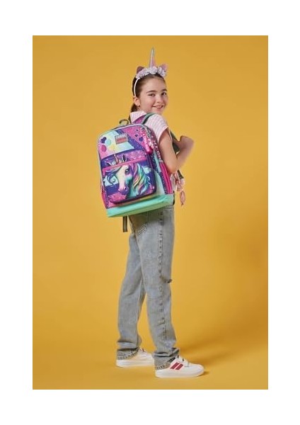 Dört Bölmeli Pembe Su Yeşili Desenli Ilkokul Sırt Çantası - Kız Çocuk fiyatları