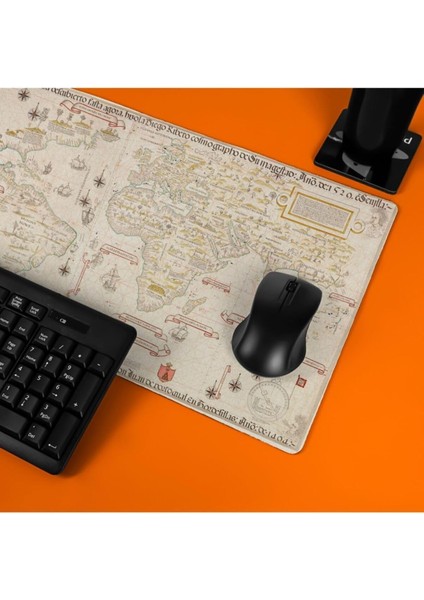 Eski Dünya Retro Haritası Tasarımlı Büyük Boy Oyuncu Mousepad - Mouse Pad - Fare Altlığı