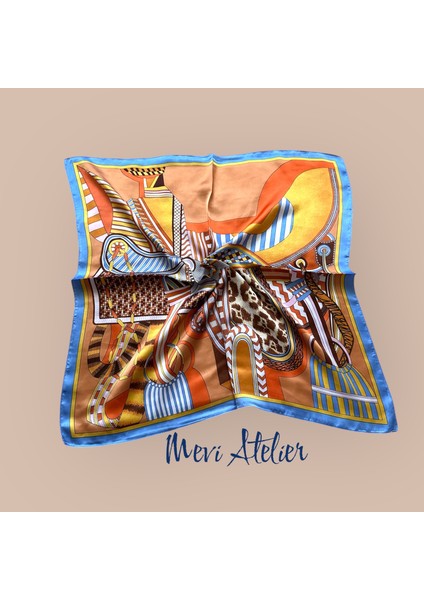 Turuncu Desenli Fular 70 x 70