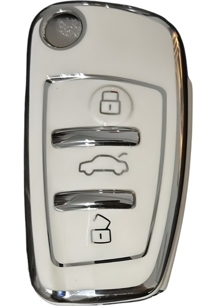 Audi A1 A3 8p 81 A4 A5 B6 B7 B8 A6 A7 C5 C6 4f Q3 Q5 Q7 Nano Anahtar Koruma Kılıfı Beyaz Gümüş Renk