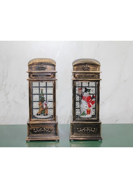 Bfs Telefon Kulübesi Tasarımı Yılbaşı Temalı Işıklı Müzikli Kar Küresi 3210