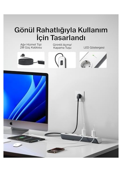Surgemaster 4'lü Priz, Yüksek Gerilim Korumalı (2 M Kablo) Beyaz/gri BSV400VF2M modelleri