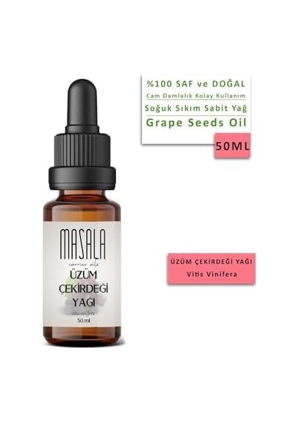 Masala Üzüm Çekirdeği Yağı 50 Ml. Soğuk Pres (Grapeseed Oil)