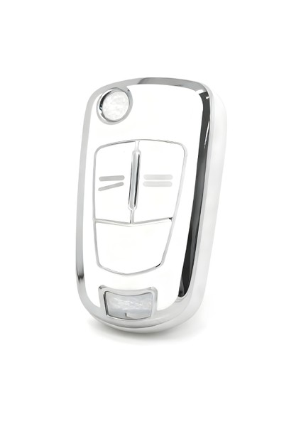Opel Astra H, Corsa D, Zafira B, Vectra C, Meriva Uyumlu Anahtar Kılıfı – Beyaz & Silver