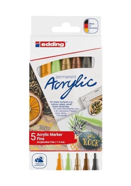 5300 Akrilik Markör 5'li Set, Doğa Renkleri, 5 Akrilik Seti, Yuvarlak Uç 1-2 mm fiyatları