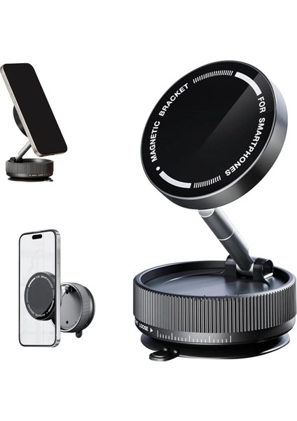 K10A Katlanabilir 360 Derece Her Yöne Dönebilir Vacum Magnetic Araç Tutucu Telefon Standı Kilitli Vakum ve 5 kg Taşıma Kapasiteli Mıknatıs Ile Hem Şık ve Kaliteli Hem De Sağlam ve Çok Güçlü